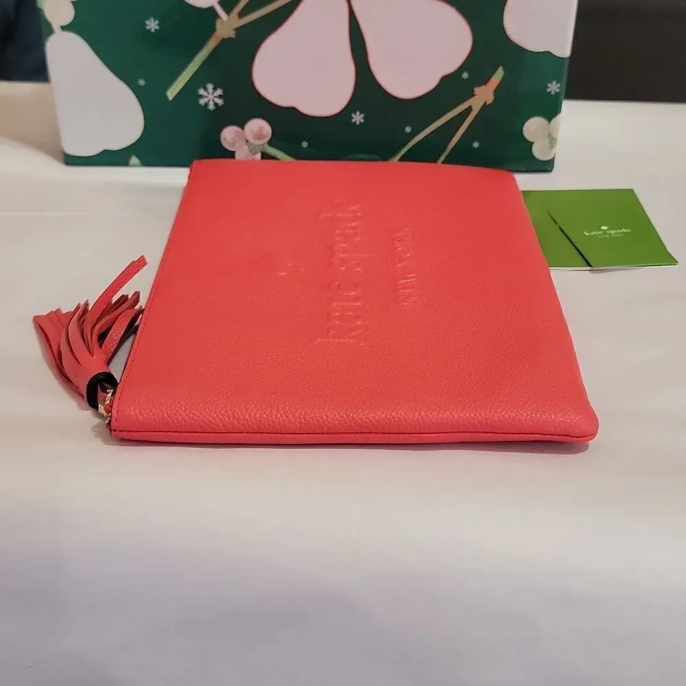 Kate Spade Gia Larchmont Avenue Logo Leather Clutch New